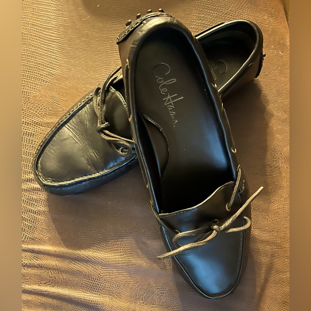 Men’s black leather driving shoes. Only worn once.